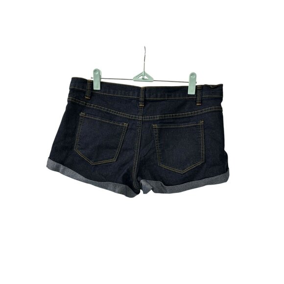 Forever 21 Womens Blue Denim Booty Shorts Cuffed Mid Rise Dark Wash Size 30 - Picture 2 of 8